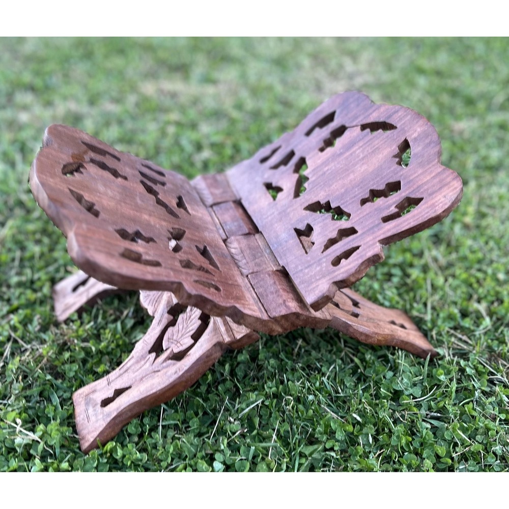 Hand‎ Carved Wooden Folding Book Stand Rehal Quran Bible Cookbook Holder Tablet